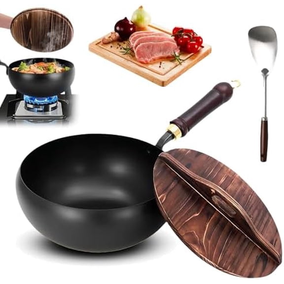 KANOHENO 9/11in Uncoated Thick Iron Pot,Uncoating Cast Iron Pan,Multifunctional Non-Stick Casserole for Kitchen Cooking Frying
