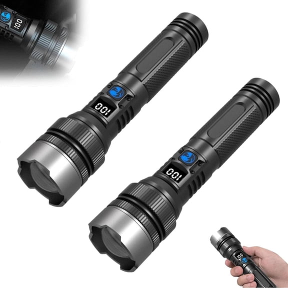  KANOHENO Waterproof Rechargeable Digital Display 2-in-1 Strong Light Flashlight,Mech.Pneumatic Zoom & Power Bank,Brightness for Outdoor & Emergency