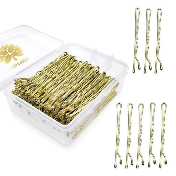 KANPRINCESS 100PCS 2Inches Hair Pins Kit Hair Clips Secure Hold Bobby Pins for Women Girls and Hairdressing Salon with Clear Storage Box(Gold)