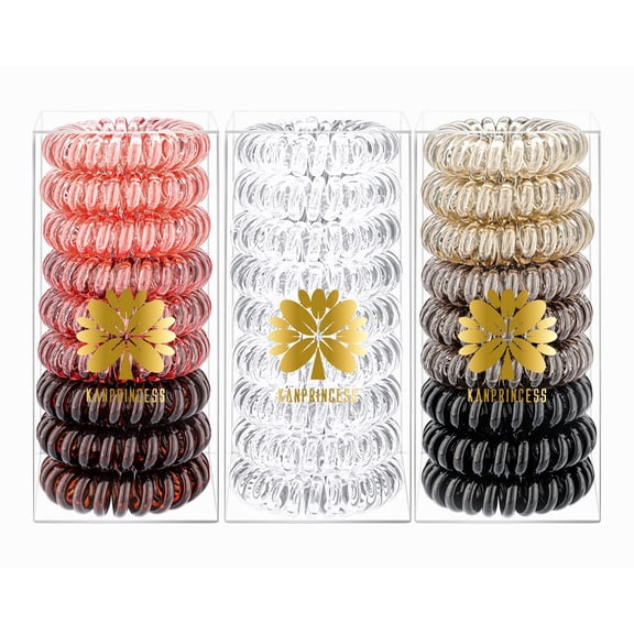 KANPRINCESS 27 PCS Spiral Hair Ties,No Crease Coil Hair Ties, Phone Cord Hair Ties for Thick Hair - Women Ponytail Holder Elastics