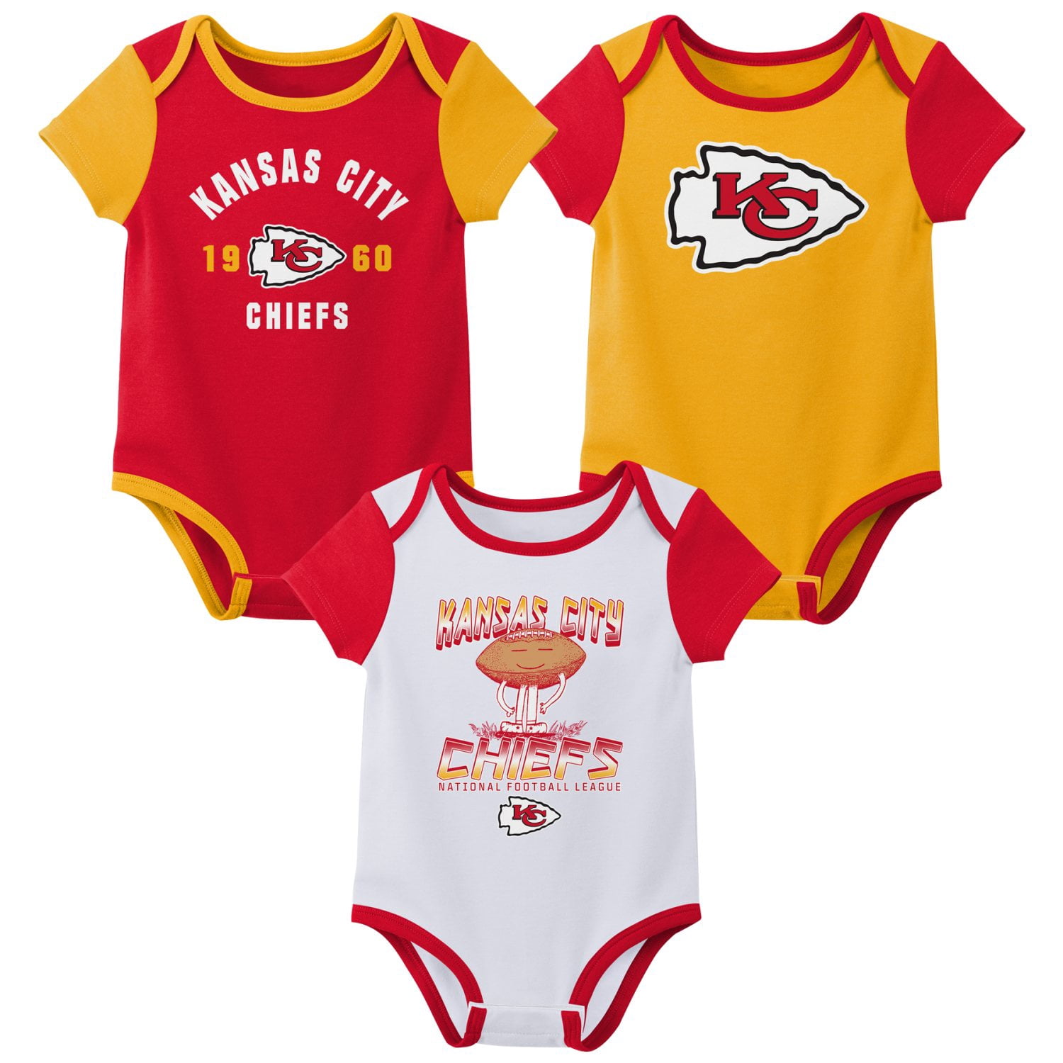 KANSAS CITY CHIEFS NFL Infant Boys 3 Pack Onesie Game Day Fan Apparel