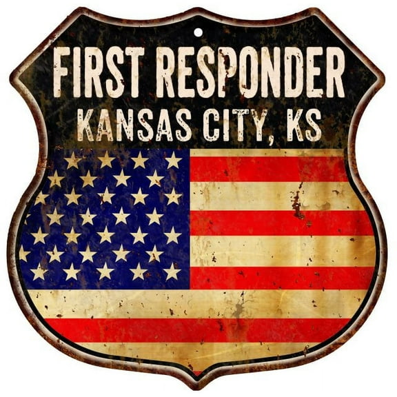 KANSAS CITY, KS First Responder USA 12x12 Metal Sign Fire Police 211110022162