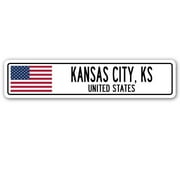 KANSAS CITY KS UNITED STATES Street Sign American flag city country  gift