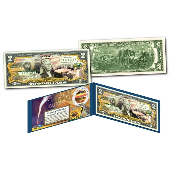 KANSAS Genuine Legal Tender $2 Bill USA Honoring America's 50 States