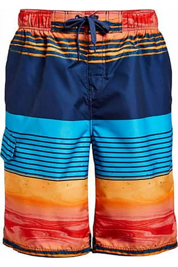 MEN'S MOONBEAM NAVY/ORANGE SWIM SHORTS/TRUNKS MEDIUM