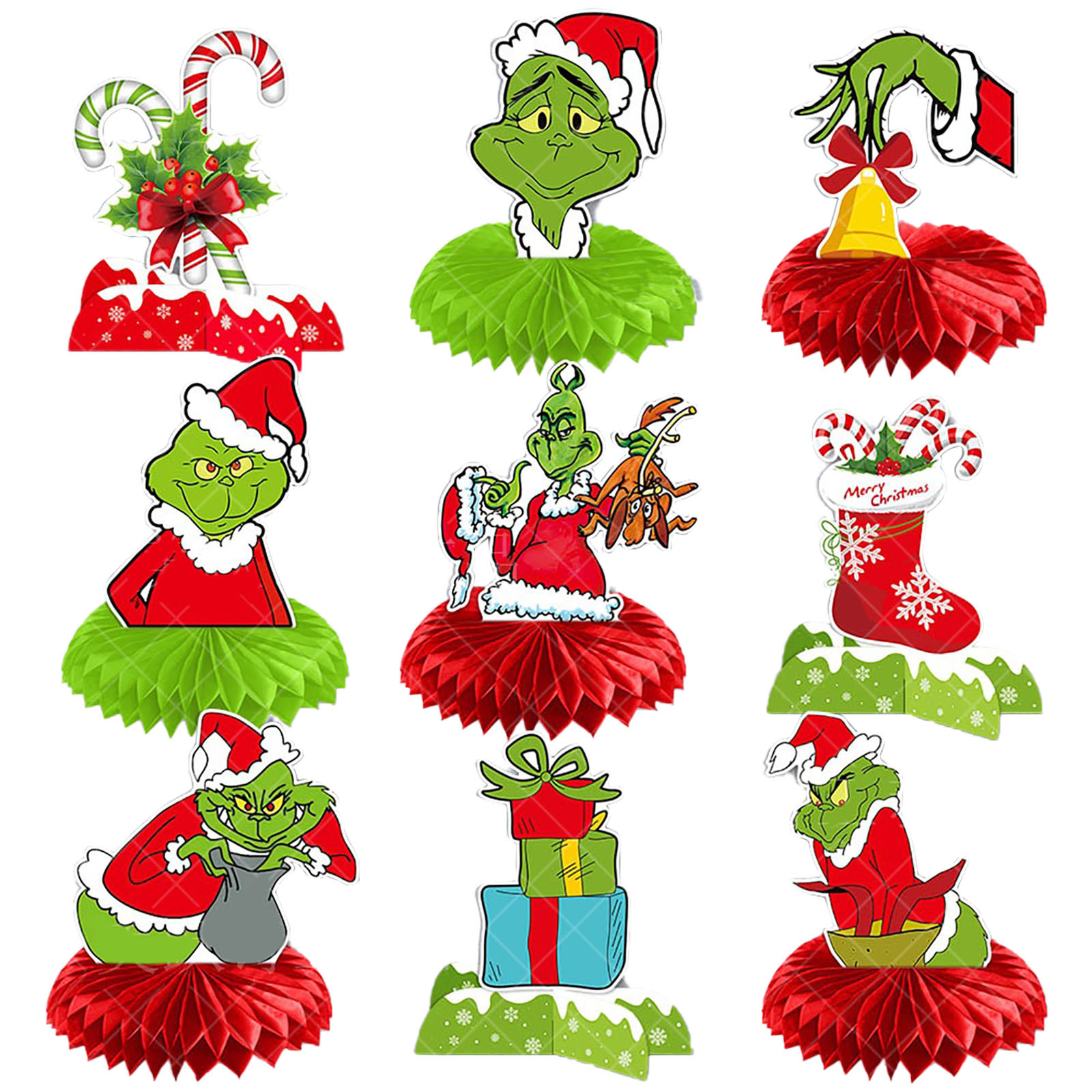 KANY 9PCS Set Christmas Grinch Hanging Swirl Decorations Grinch KANY 9PCS Set Christmas Grinch Hanging Swirl Decorations Grinch