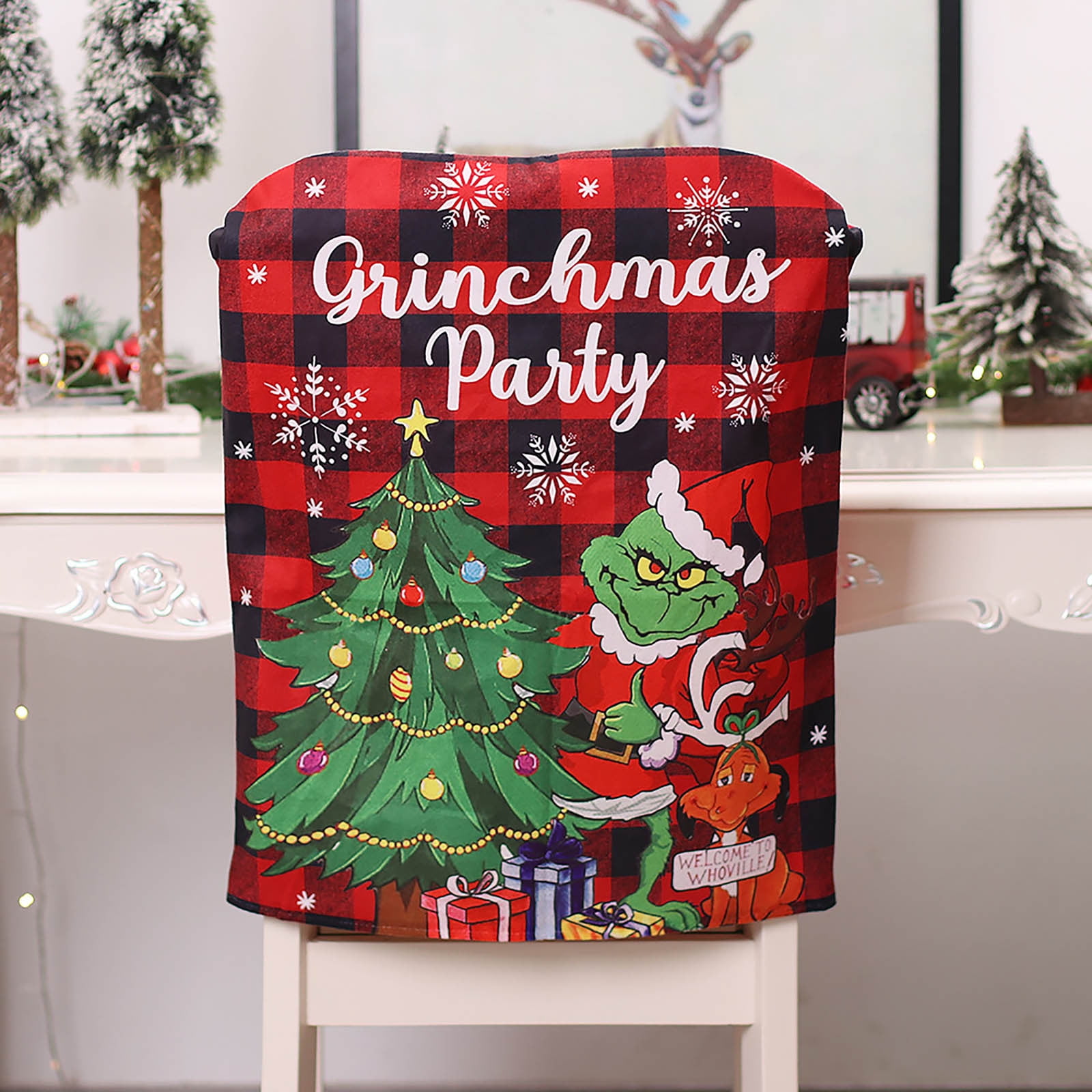 KANY Christmas Grinch Chair Covers Decors Dining Chair Slipcovers Sets