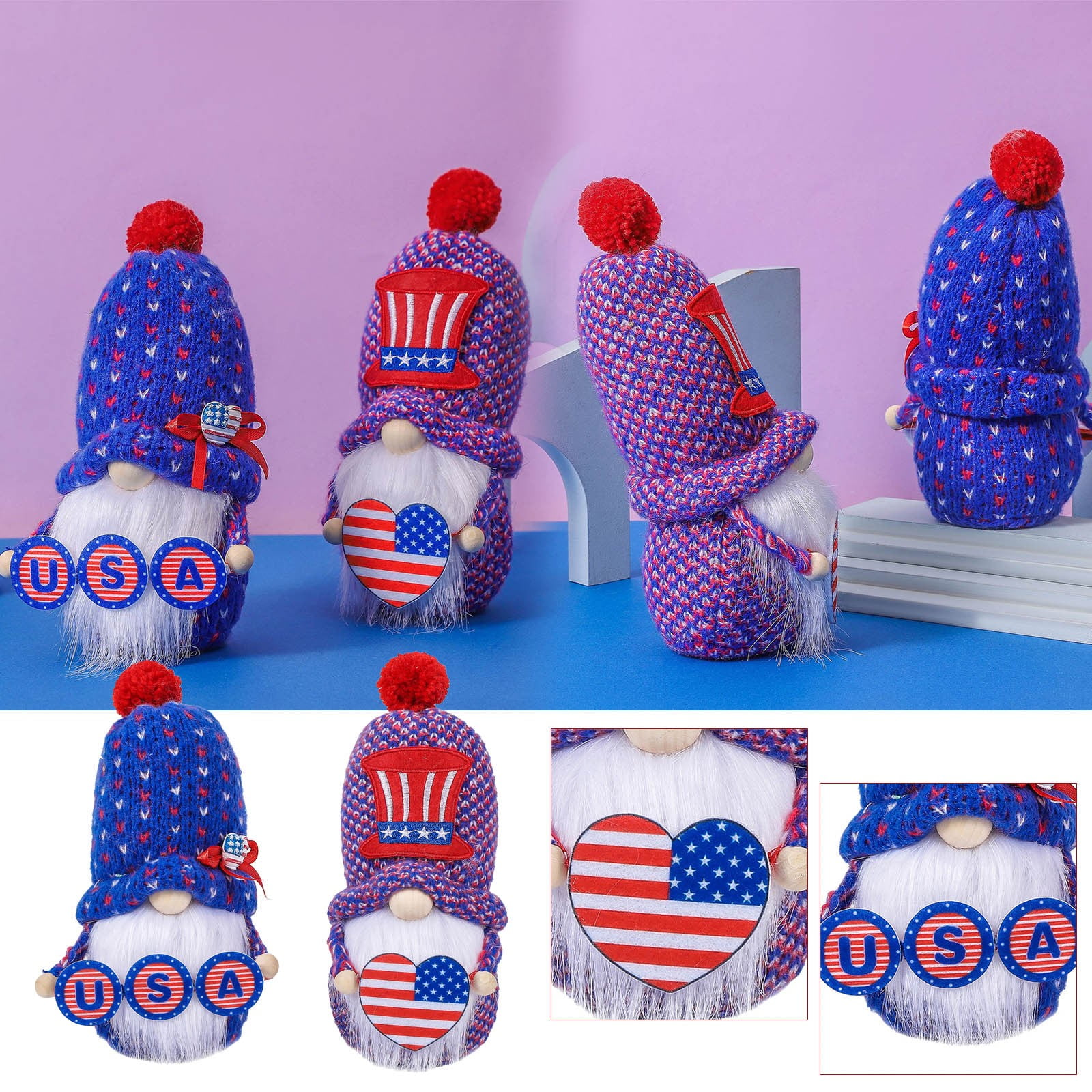 KANY Patriotic Gnomes Memorial Day Gnome 4th of July Gnome Plush Elf Decor Handmade American