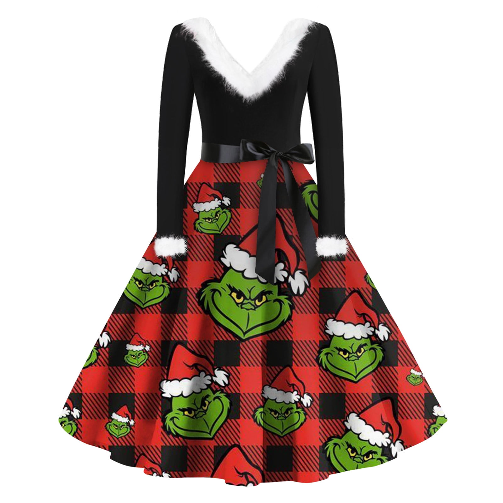 KANY Women's Fall Grinch Christmas Printed Long Sleeve Dresses Grinch