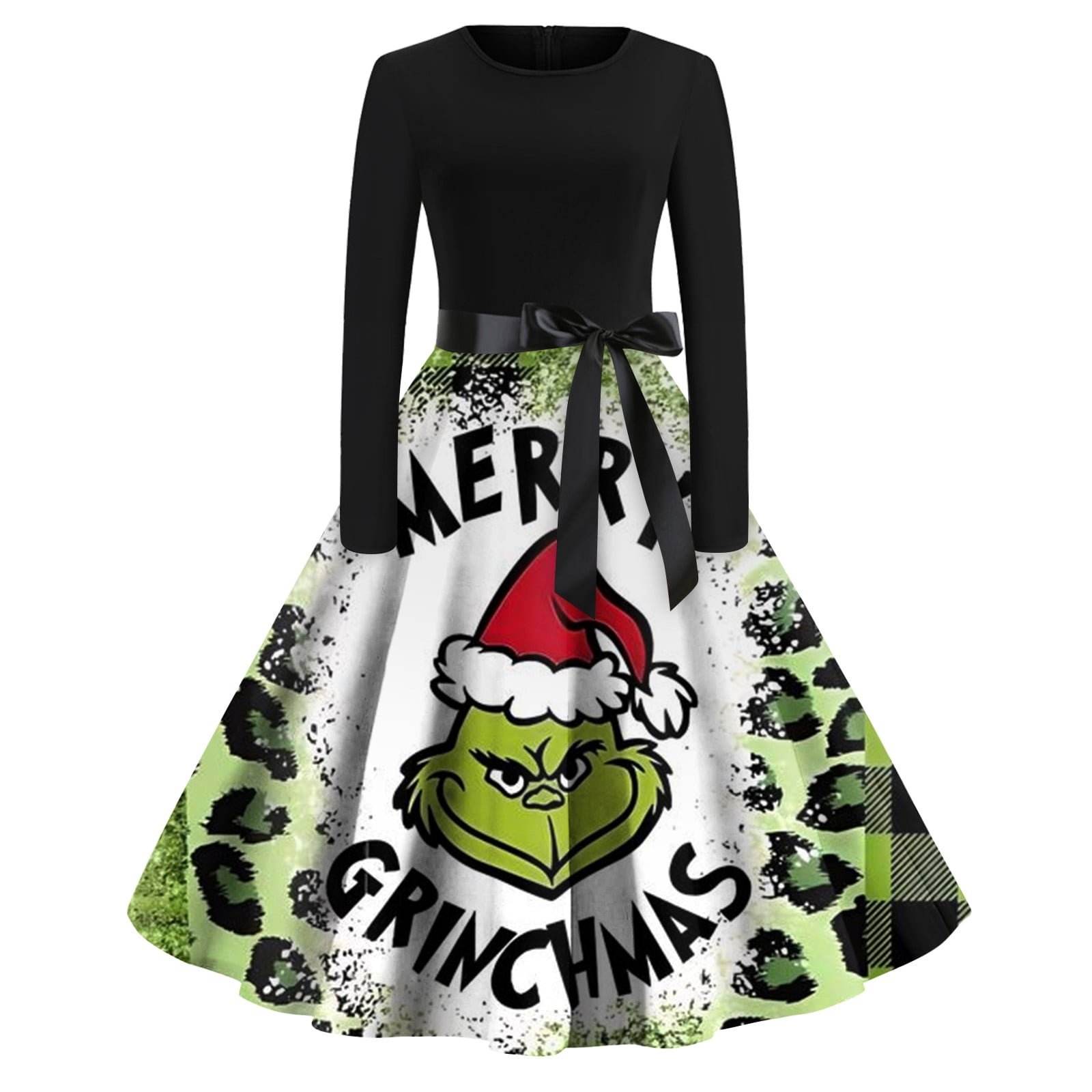 KANY Women's Grinch Christmas Printed Long Sleeve Dress Grinch