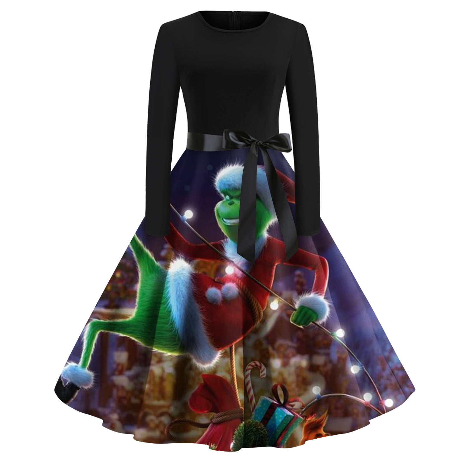 KANY Women's Grinch Christmas Printed Long Sleeve Dress Grinch ...