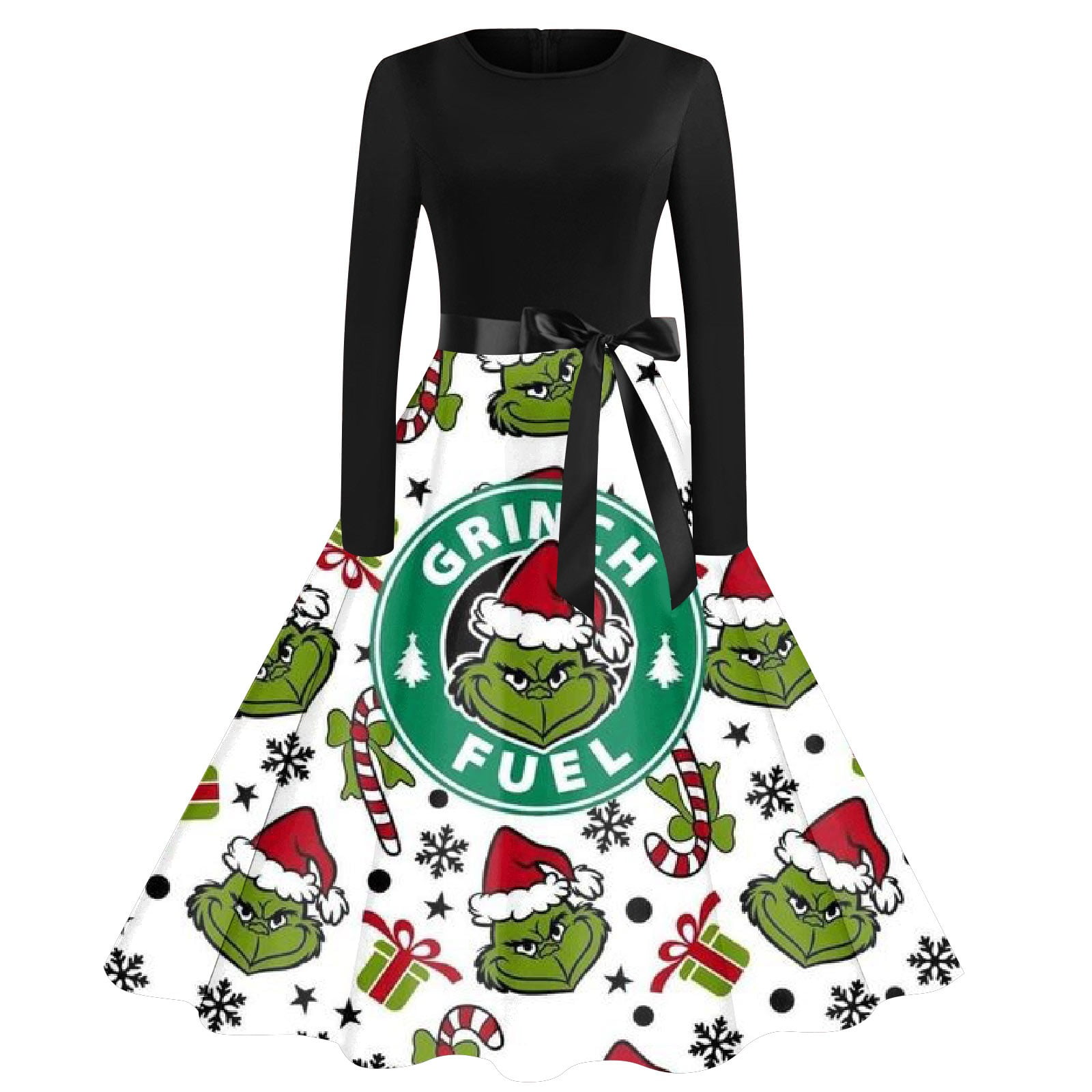 KANY Women's Grinch Christmas Printed Long Sleeve Dress Grinch