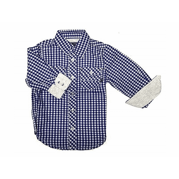 KANZ Boys Button-Down Checkered Long Sleeve Shirt 4 Years/104 cm Blue/White Cotton