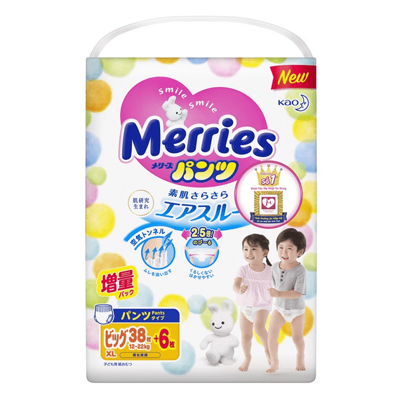 KAO Merries Baby Diaper Pants Type No Tape Size XL (12-22Kg) 38+6Pcs