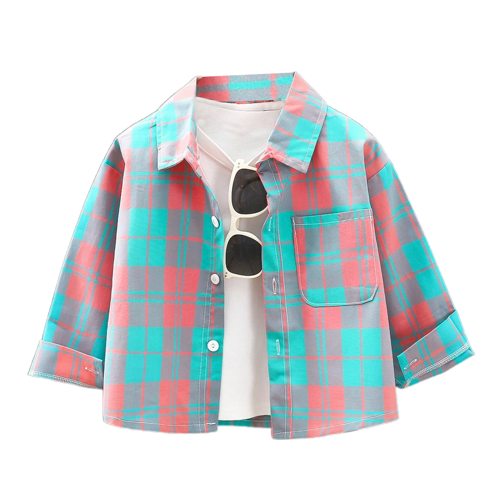 KAOOCXU Boy Eye-Catching T-Shirts Plaid Printed Long Sleeve