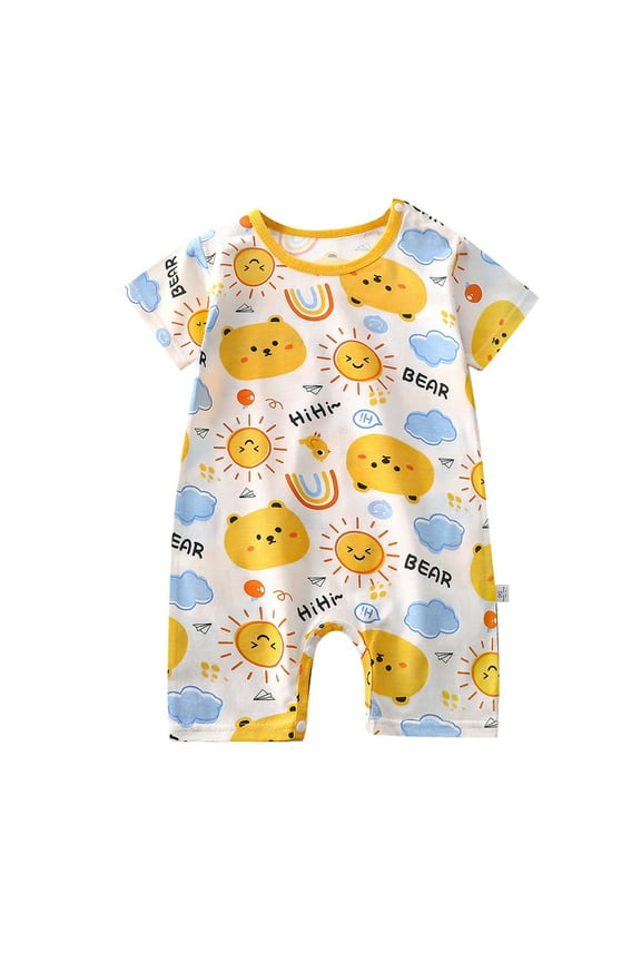 Boys Girl Comfort Onesie Cartoon Animal Printed Short Sleeve O-Neck Summer Romper Cotton Bodysuit For 1-18 Months Skin Friendly Lightweight Home Clothing
