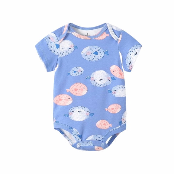 KAOOCXU Boys Girl Comfort Onesie Cartoon Pufferfish Printed Short Sleeve O-Neck Bodysuit Cotton Bodysuit Skin Friendly Lightweight Home Clothing