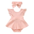 thumbnail image 1 of KAOOCXU Girl Lovely Bodysuit Flying Sleeved Solid Color Baby Lace Jumpsuit With Headband Suitable Casual Formal Occasions, 1 of 4