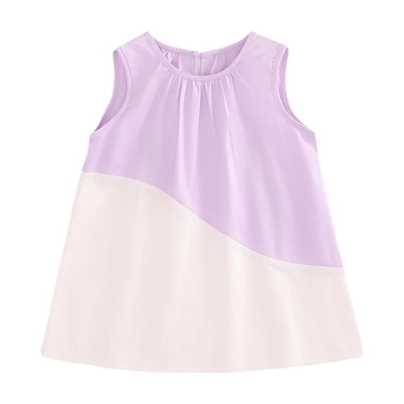 KAOOCXU Girl Lovely Dress Patchwork Sleeveless O-Neck Simple Stylish Dresses Summer Cotton Sundress Leisure Preppy Daily Wear