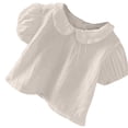 thumbnail image 1 of KAOOCXU Girl New Versatile T-Shirts Solid Color Puff Sleeve Peter Pan Collar Infant Cotton Tshirts Ruffled Button Up Tops Relaxed Fit Lightweight Daily Wear, 1 of 3