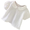 thumbnail image 1 of KAOOCXU Girl New Versatile T-Shirts Solid Color Puff Sleeve Peter Pan Collar Infant Cotton Tshirts Ruffled Button Up Tops Relaxed Fit Lightweight Daily Wear, 1 of 3