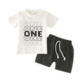 thumbnail image 1 of KAOOCXU Infant Boy Comfort Safe Tshirt Short Sleeved Letter Printed Shirt Tops Shorts First 2Nd Birthday 2Pc Set Suitable Casual Formal Occasions, 1 of 7