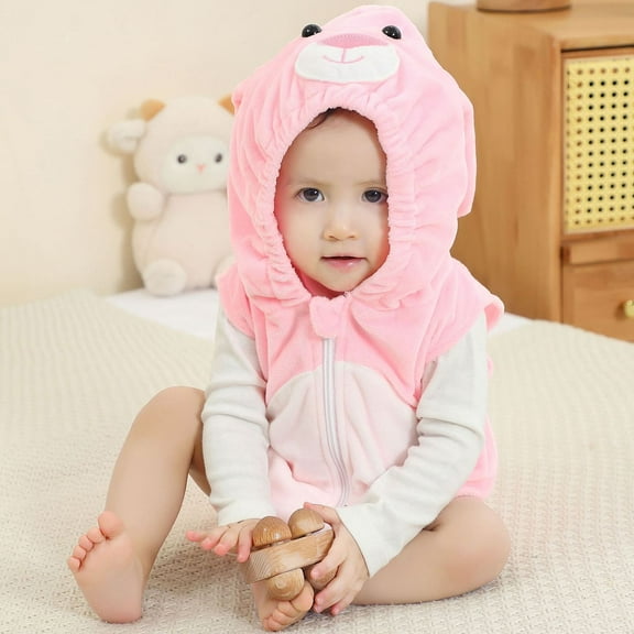 KAOOCXU Infant Boys Girl Comfort Bodysuit Sleeveless Cartoon Animal Printed Newborn Hooded Crawlsuit Romper Soft Onesies For Spring And Autumn