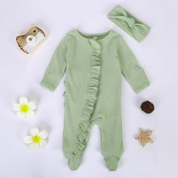 KAOOCXU Infant Girl Comfort Bodysuit Long Sleeved O-Neck Solid Color Newborn Romper Breathable Cozy Onesies For Spring And Autumn