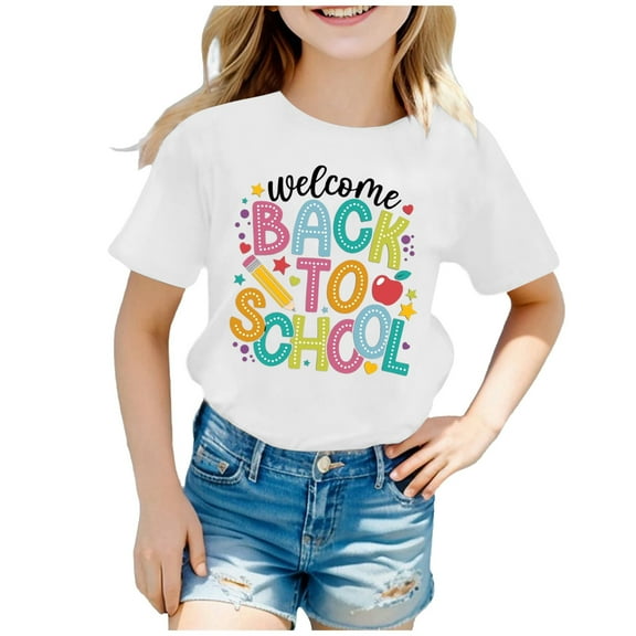 KAOOCXU Kids Girl Boys T-Shirt Back To School Graphic Short Sleeves Round Neck Tee Bright Comfortable Spring Autumn Leisure Tshirt