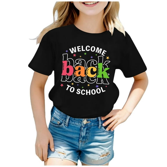 KAOOCXU Kids Girl Boys T-Shirt Back To School Graphic Short Sleeves Round Neck Tee Bright Comfortable Spring Autumn Leisure Tshirt
