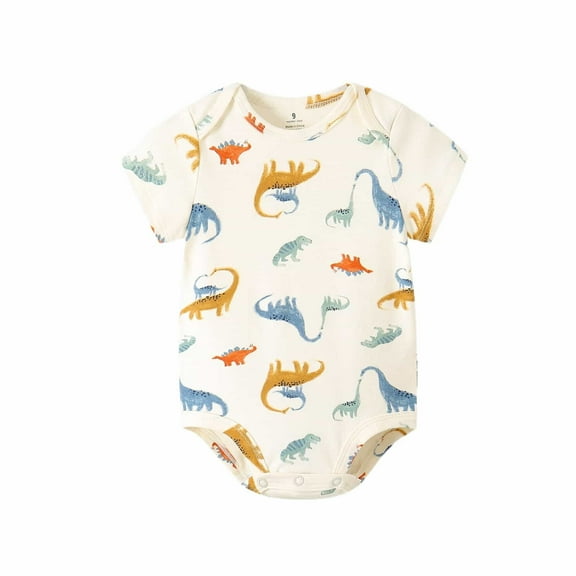 KAOOCXU Lovely Onesie For Boys Cartoon Dinosaurs Printed Short Sleeve O-Neck Infant Bodysuit Newborn Cotton Bodysuit Designed Cozy Breathable Daily Wear