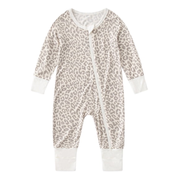 KAOOCXU Lovely Onesie For Boys Leopard Printed Patchwork Long Sleeve O-Neck Zippy Infant Romper Newborn Jumpsuit Designed Cozy Breathable Daily Wear