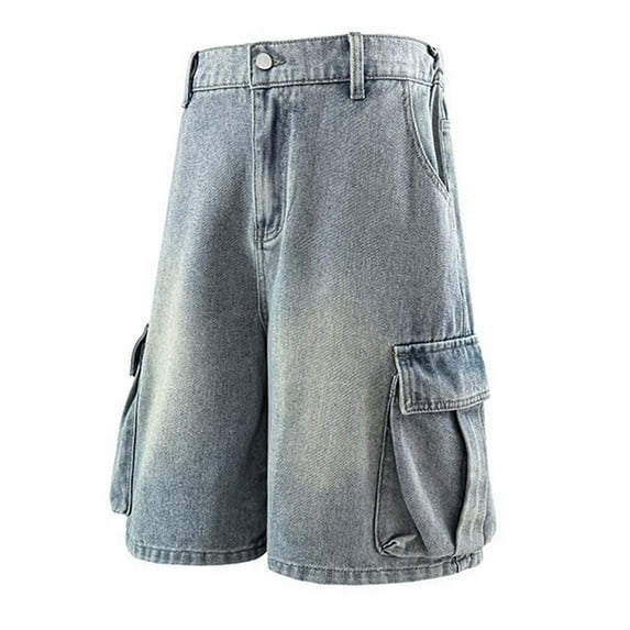 KAOOCXU Men New Shorts Solid Color Oversized Casual Half-Length Jean With Pocket