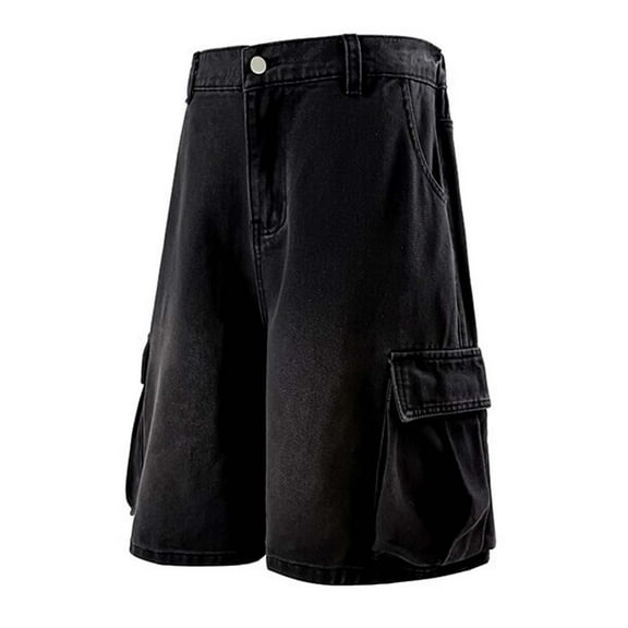 KAOOCXU Men New Shorts Solid Color Oversized Casual Half-Length Jean With Pocket