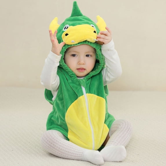 KAOOCXU New Bodysuit For Toddler Boy Sleeveless Cartoon Animal Printed Newborn Hooded Crawlsuit Romper Soft Onesies For Spring And Autumn