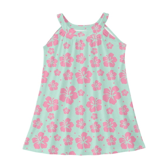 KAOOCXU New Dress For Girl Palm Flower Printed Sleeveless 0-Neck Strap Dresses Kids Durable Playsuit Sunsuit Clothes