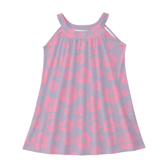 KAOOCXU New Dress For Girl Palm Flower Printed Sleeveless 0-Neck Strap Dresses Leisure Preppy Daily Wear