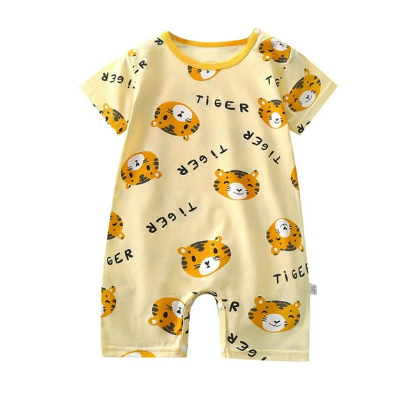 KAOOCXU New Summer Onesie For Boys Cartoon Animal Printed Short Sleeve O-Neck Infant Romper Cotton Jumpsuit For 1-18 Months Relaxed Fit Trendy Wear
