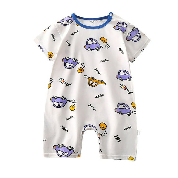 KAOOCXU New Summer Onesie For Boys Cartoon Animal Printed Short Sleeve O-Neck Summer Romper Cotton Bodysuit For 1-18 Months Relaxed Fit Trendy Wear