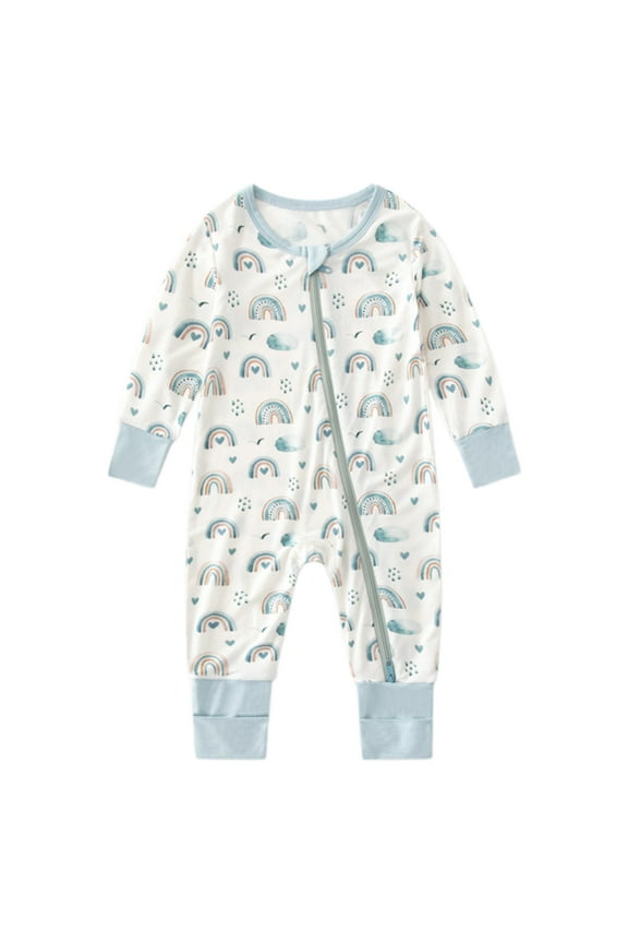 New Summer Onesie For Boys Cartoon Rainbow Printed Patchwork Long Sleeve O-Neck Zippy Infant Romper Newborn Jumpsuit Relaxed Fit Trendy Wear