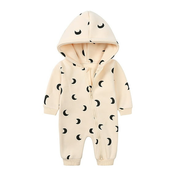 KAOOCXU Stylish Bodysuit For Girls Long Sleeve Printing Hooded Jumpsuit Breathable Cozy Onesies For Spring And Autumn