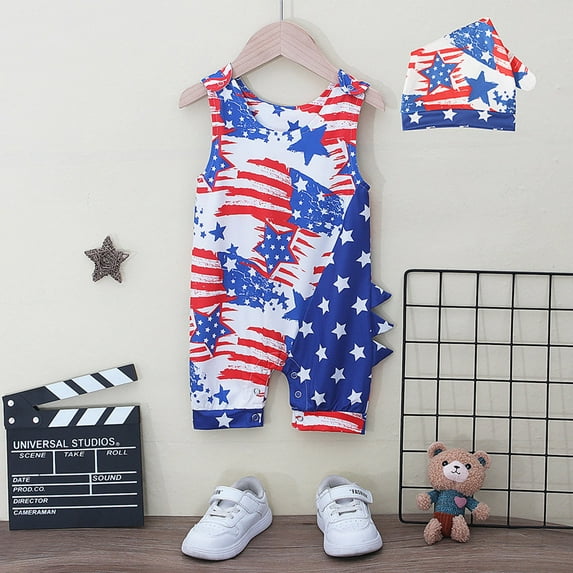 KAOOCXU Stylish Bodysuit For Infant Boy Independence Day Sleeveless Printing Newborn Crawlsuit Romper Jumpsuit Suitable Casual Formal Occasions