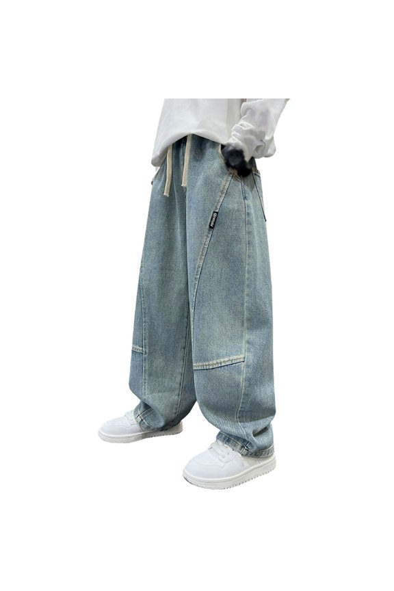 Summer New Trousers For Boy Solid Color Medium And Large Age Boys Overalls Casual Jeans With Pockets For Exercise Jogging Hiking