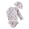 thumbnail image 1 of KAOOCXU Summer Swimwear For Girls Lovely Cherry Printed Long Sleeve Stand Collar Top And Ruffled Bottom Swimsuit Sun Protection Split Bathing Suit With Hat Lightweight Breathable Beachwear, 1 of 9