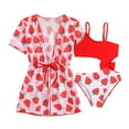 thumbnail image 1 of KAOOCXU Summer Swimwear For Girls Lovely Strawberry Printed Short Sleeve V-Neck Drawstring Cover Ups Vest And Bottom Medium And Young Child Bikini Swimsuit Sets Lightweight Breathable Beachwear, 1 of 6