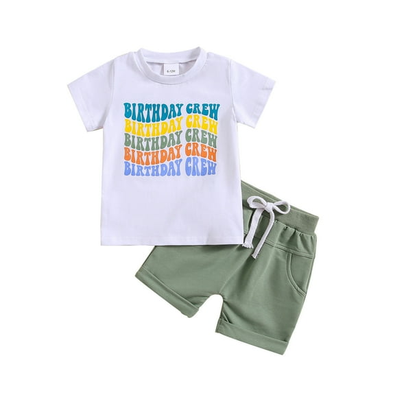 KAOOCXU Summer Tshirt For Baby Boy Short Sleeved Birthday Grew Letter Printed Shirt Tops Solid Color Shorts Child Kids Cake Party Outfit Shirt Shorts Set