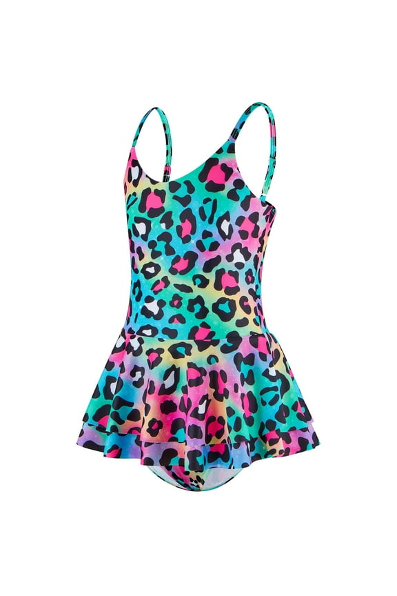 Swim Wear For Girl Comfort Sleeveless Leopard Printed Strap Bodysuit Ruffled Swimsuit Lightweight Breathable Beachwear