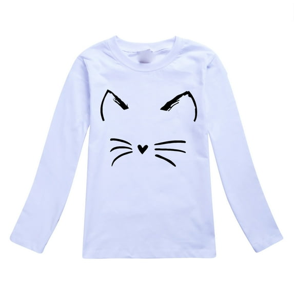KAOOCXU Toddler Boys Girls T-Shirt Long Sleeve Cartoon Cat Prints Tops Relaxed Fit Cozy Tee Clothes