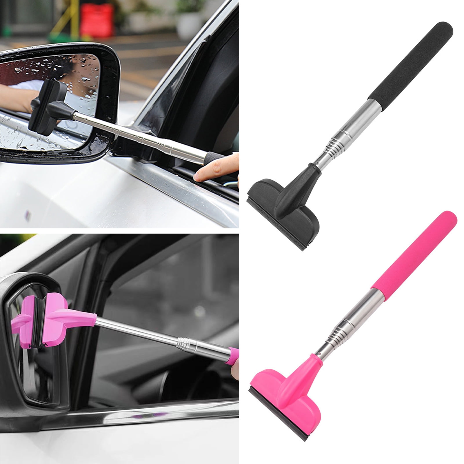 Single Rearview Telescopic Mirror Squeegee Cleaner Glass Brush Tool  Universal