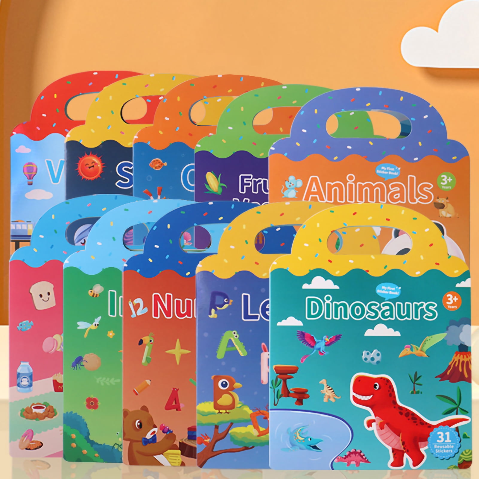 Sticker Book for Kids 2-4, Reusable Sticker Book for Toddlers 1-3, 34 PCS  Dinosaur Stickers for Kids Preschool Learning Activities Travel Birthday